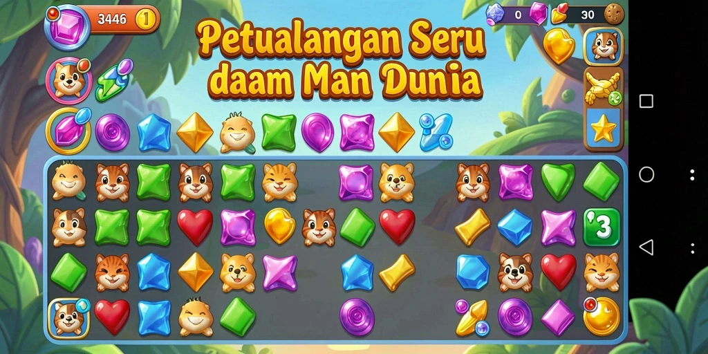 Gameplay seru dari game Match-3 yang menantang.