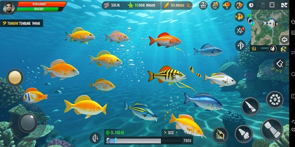 Tampilan gameplay 73K dengan aksi menembak ikan yang seru.