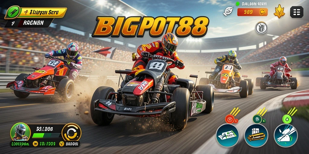 Gameplay seru dari BIGPOT88 saat balapan penuh adrenalin.
