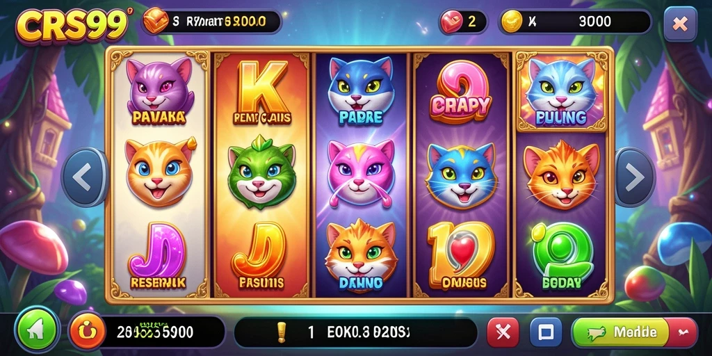 Tampilan gameplay Slot menarik di CRS99 dengan banyak simbol dan efek visual.
