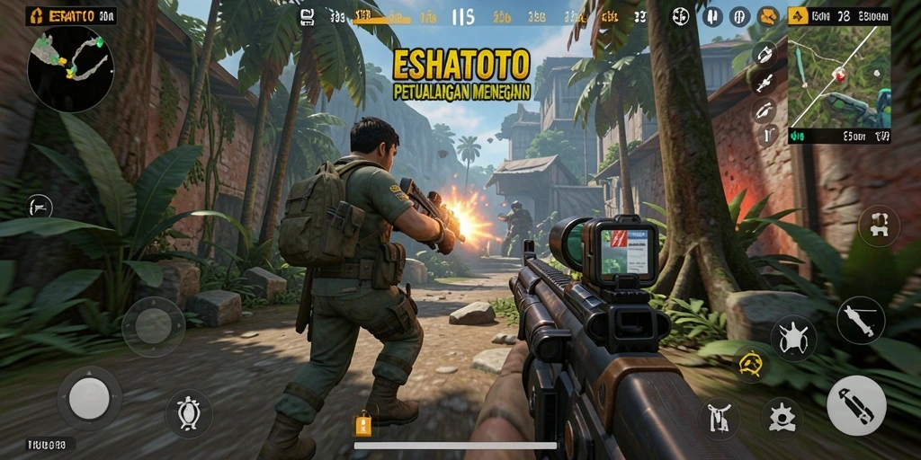 Screenshot ESHATOTO menampilkan aksi seru dalam pertempuran TPS.