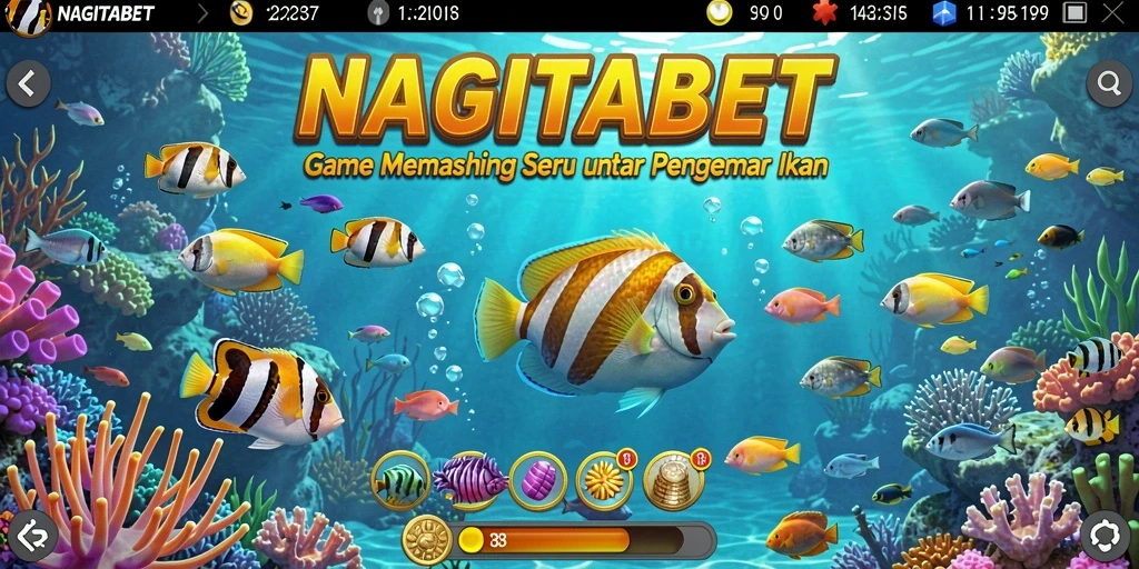 Screenshot gameplay NAGITABET dengan ikan-ikan yang berwarna-warni.