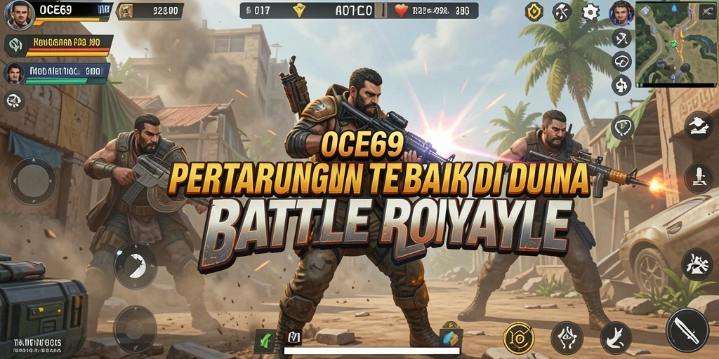 Tangkapan layar utama OCE69 menampilkan aksi seru dalam gameplay Battle Royale.