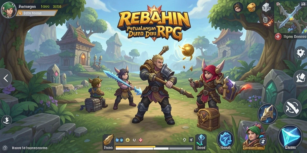 Screenshot utama menampilkan aksi petualangan dan pertarungan dalam REBAHIN.