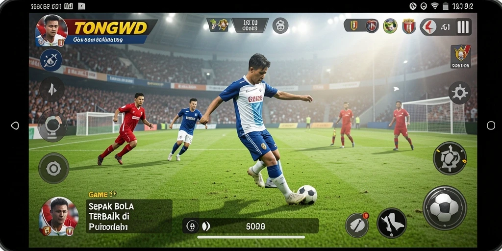 Tampilan gameplay TONGWD yang mendebarkan dalam aksi sepak bola.